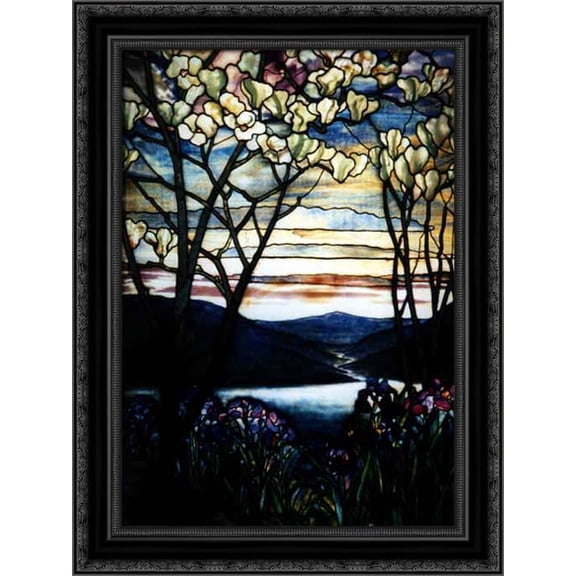 Magnolias and Irises 19x24 Black Ornate Wood Framed Canvas Art by Tiffany, Louis Comfort