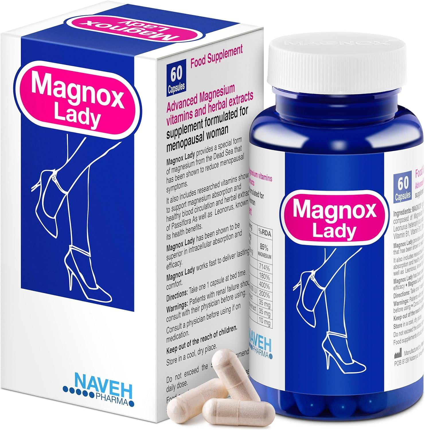 Magnox Lady Magnesium Supplements Vitamin D B6 PMS and Menopause Relief Supplement Capsules 60