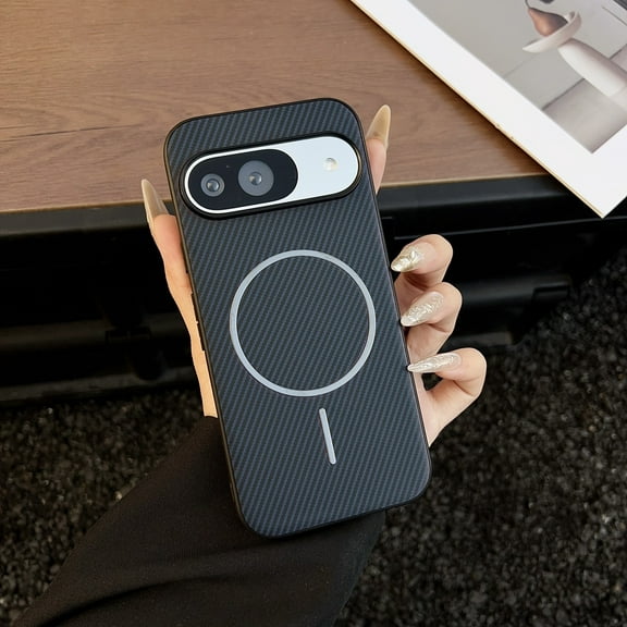 Magnteic For Google Pixel 10 Pro XL Phone Case,Compatible with Mag-Safe,Fiber Pattern PU Leather Back,Ultra Slim Shockproof Anti-Scratch Protection Rugged Durable Phone Case,Darkblue