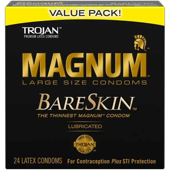 Magnum BareSkin Thinnest Sensitive Large Lubricated Latex Condoms(24 Condoms (Retail Box)
