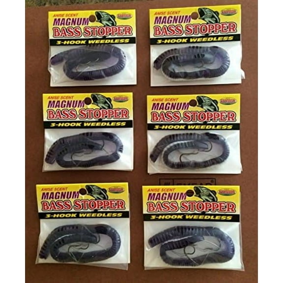 Magnum Bass Stopper Weedless Purple White Worms 3 Hook Weedless 6 Pack Bundle$$Sport & Recreation Other