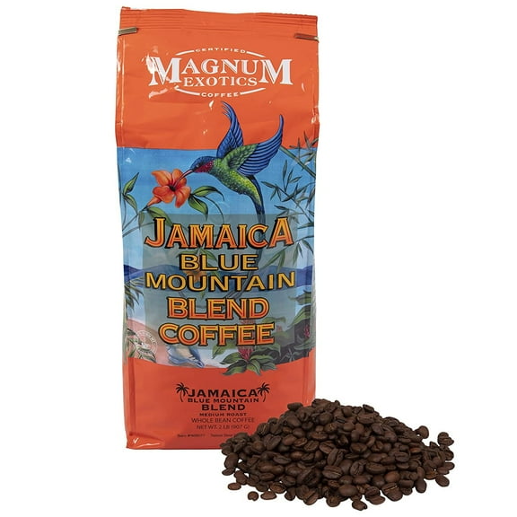Magnum Exotics Jamaican Blue Mountain Medium Roast Coffee Blend, Whole Bean, 2 Lb Bag