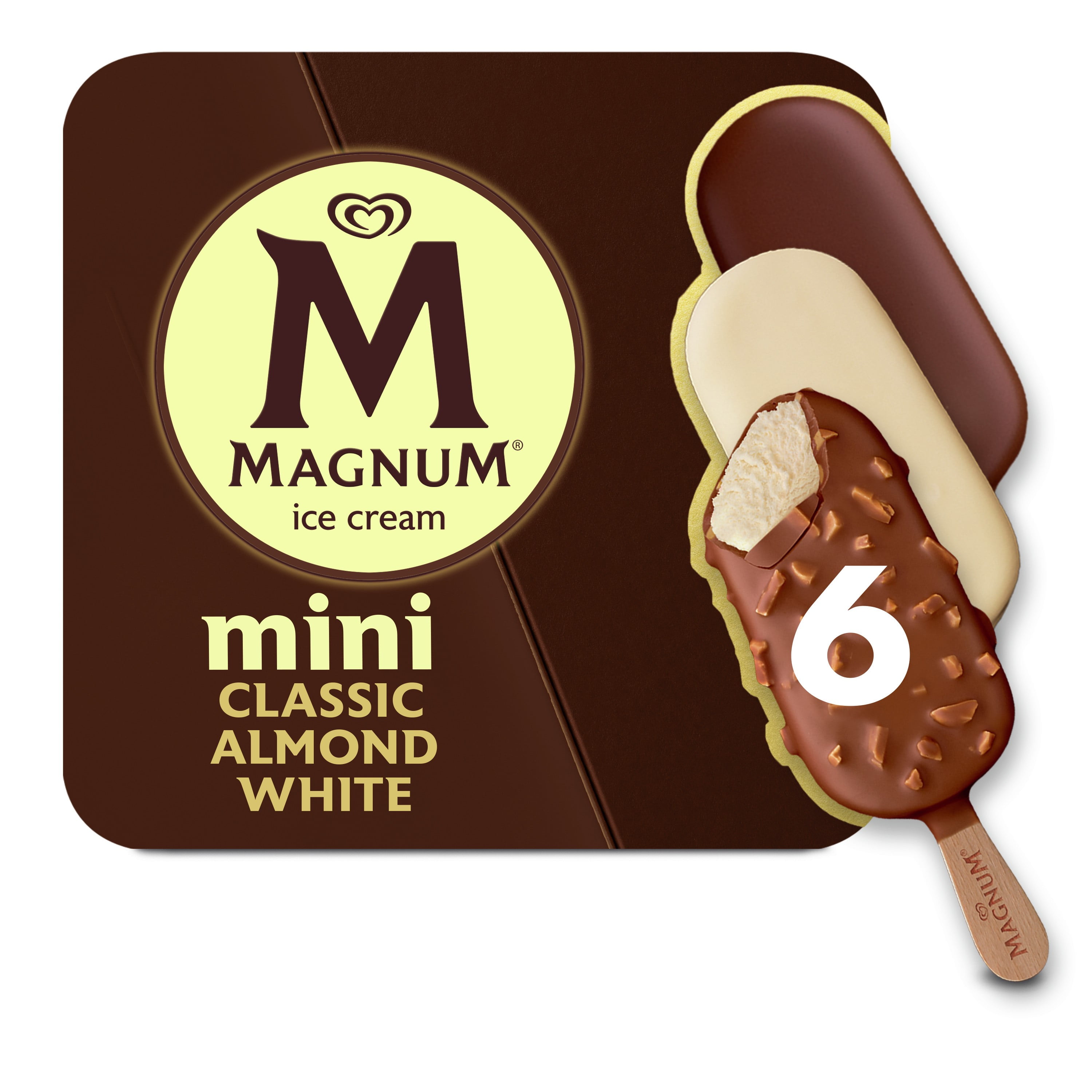 Magnum Mini Creamy Ice Cream Bars Classic Almond White Kosher Milk, 6 Count