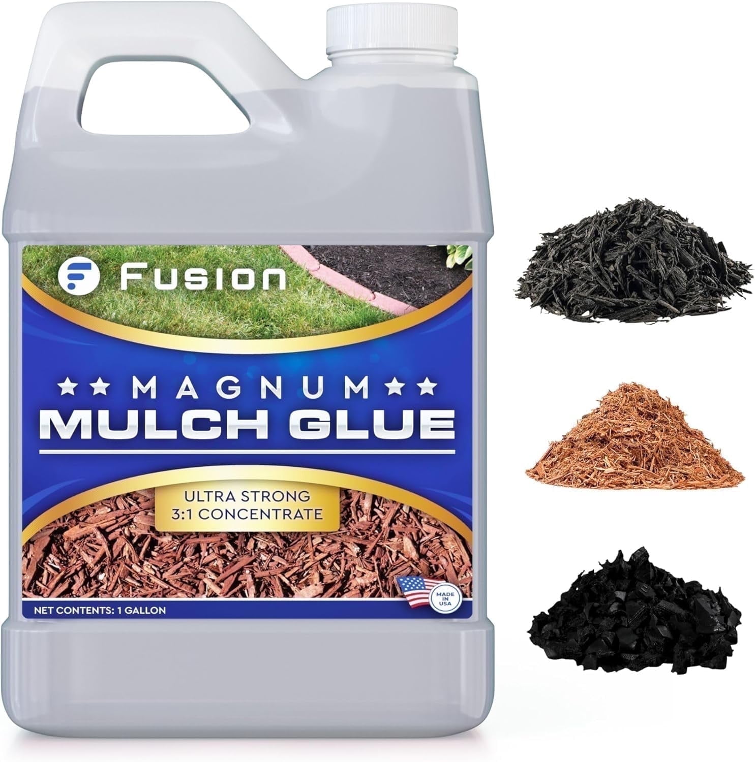 Fusion Magnum Mulch Glue (1 Gallon) - Mulch Glue for Landscaping and Pea Gravel Stabilizer, Fast-Dry, Non-Toxic, Strong Landscape Mulch and Rock Glue by Fusion Chemical