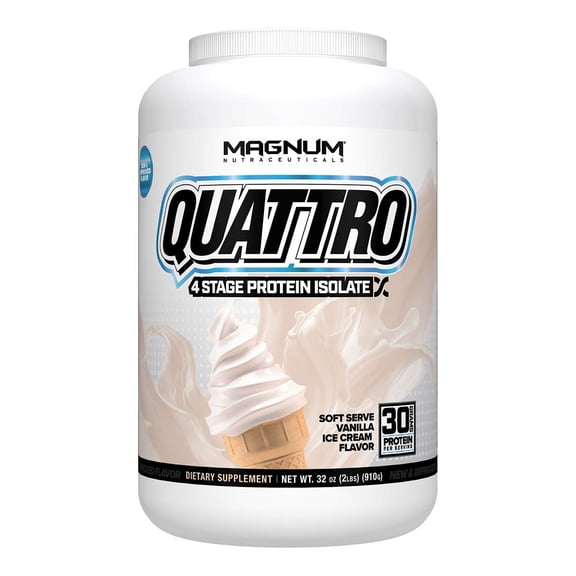 Magnum Nutraceuticals New and Improved Quattro Soft Serve Vanilla Pure Protein Isolate Powder (2lbs.)