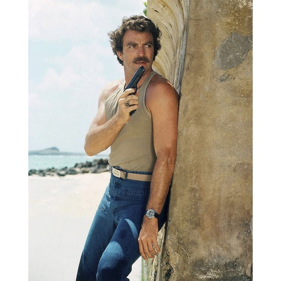 Magnum, P.I. Tom Selleck Vest And Gun On Hawaiian Beach 24X36 Classic Hollywood Poster