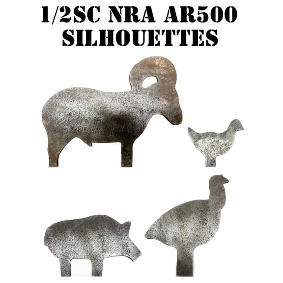 Magnum Target 1/2sc IHMSA/NRA Metallic Silhouette Rifle Target Plates for Swingers - 4pc 3/8" AR500 Steel - 124-PLATES