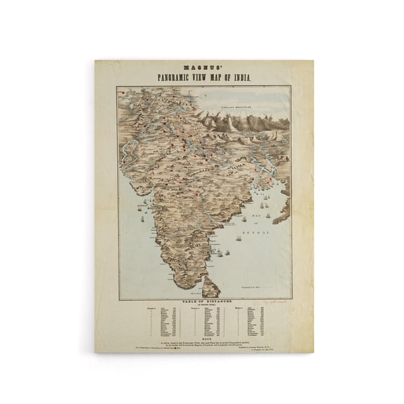 Magnus 1857 Vintage Panoramic Map Of India Canvas Wall Art Print 24X32"