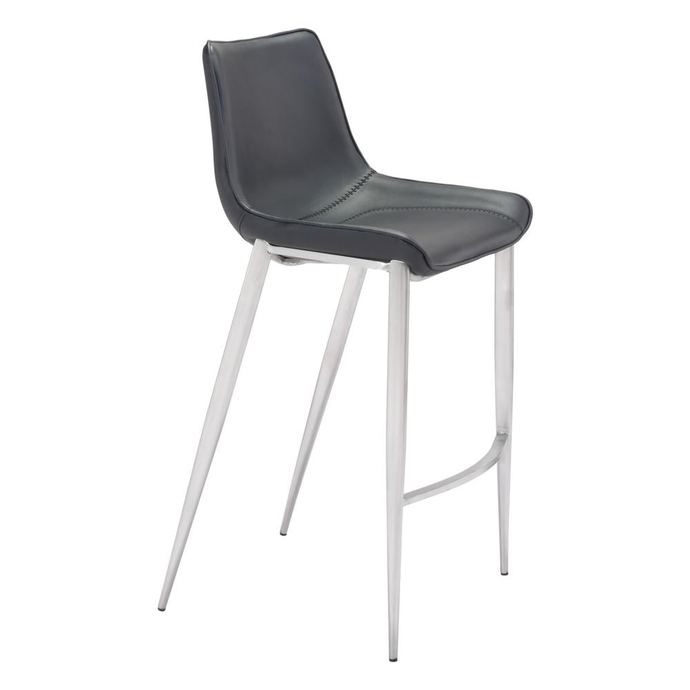 Transitional Magnus 20.7" Black Metal Bar Stool with Silver Accents