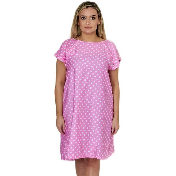 Magnus Care Hospital Gown for Women Easy Snap Back Labor and Delivery Gown, S-M Pink