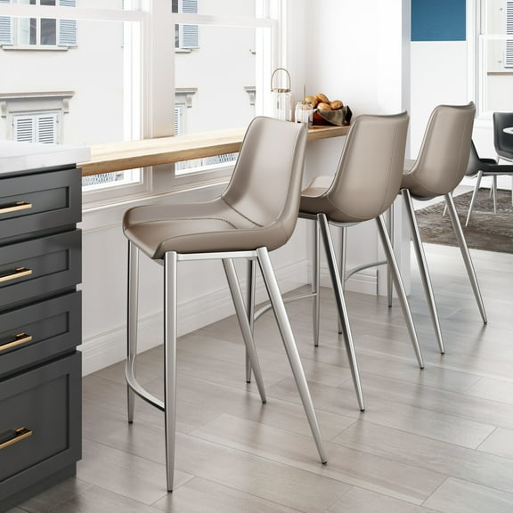 Magnus Counter Stool Brown & Silver Counter Stool, Modern Style, Plush and durable faux leather fabric, Plywood, Indoor Bar
