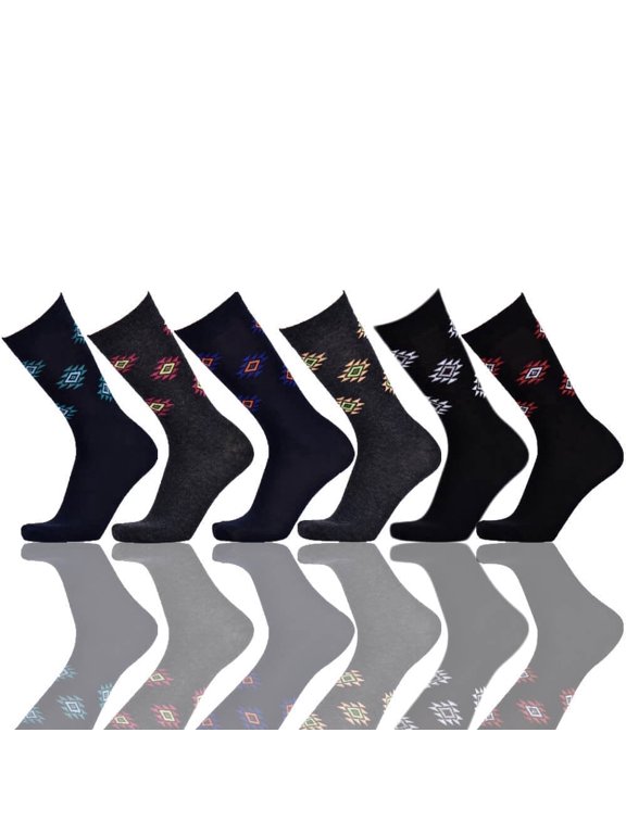 Magnus Diamond Men's Crew Patterned Colorful Design Dress Socks (Size 10-13) 6 Assorted Pairs