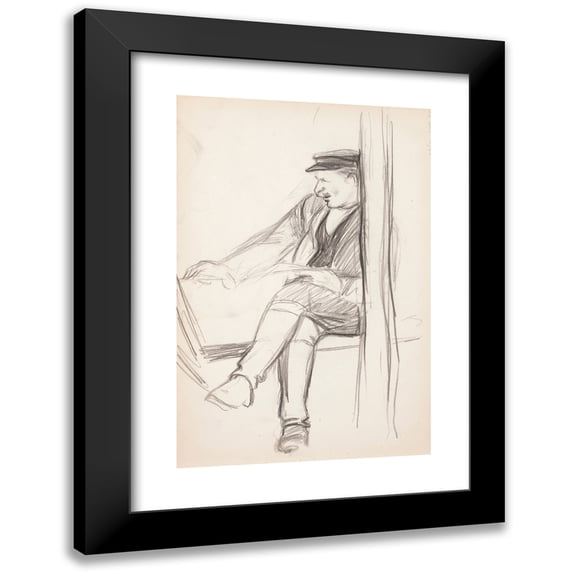 Magnus Enckell 11x14 Black Modern Framed Museum Art Print Titled - Sitting Man Cap On, Sketch (1902 - 1903)