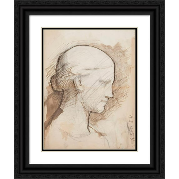 Magnus Enckell 15x18 Black Ornate Wood Framed Double Matted Museum Art Print Titled - A Woman's Head, Sketch (1891)