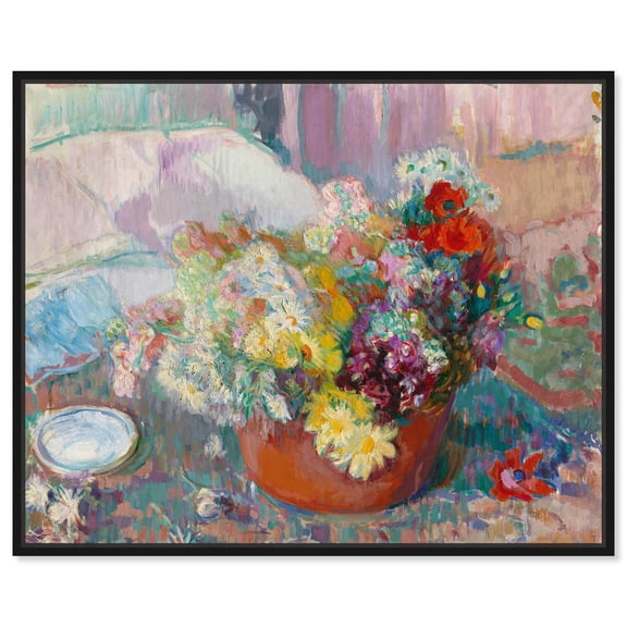 Magnus Enckell-Flowers 1913 Rustic Chic Farmhouse Canvas Wall Art by Art Remedy, Black Floater Frame, 24"x20"