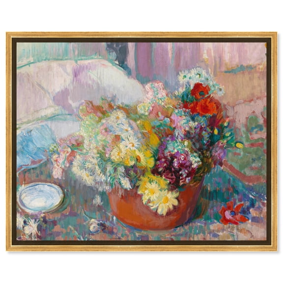 Magnus Enckell-Flowers 1913 Rustic Chic Farmhouse Canvas Wall Art by Art Remedy, Gold Floater Frame, 30"x24"
