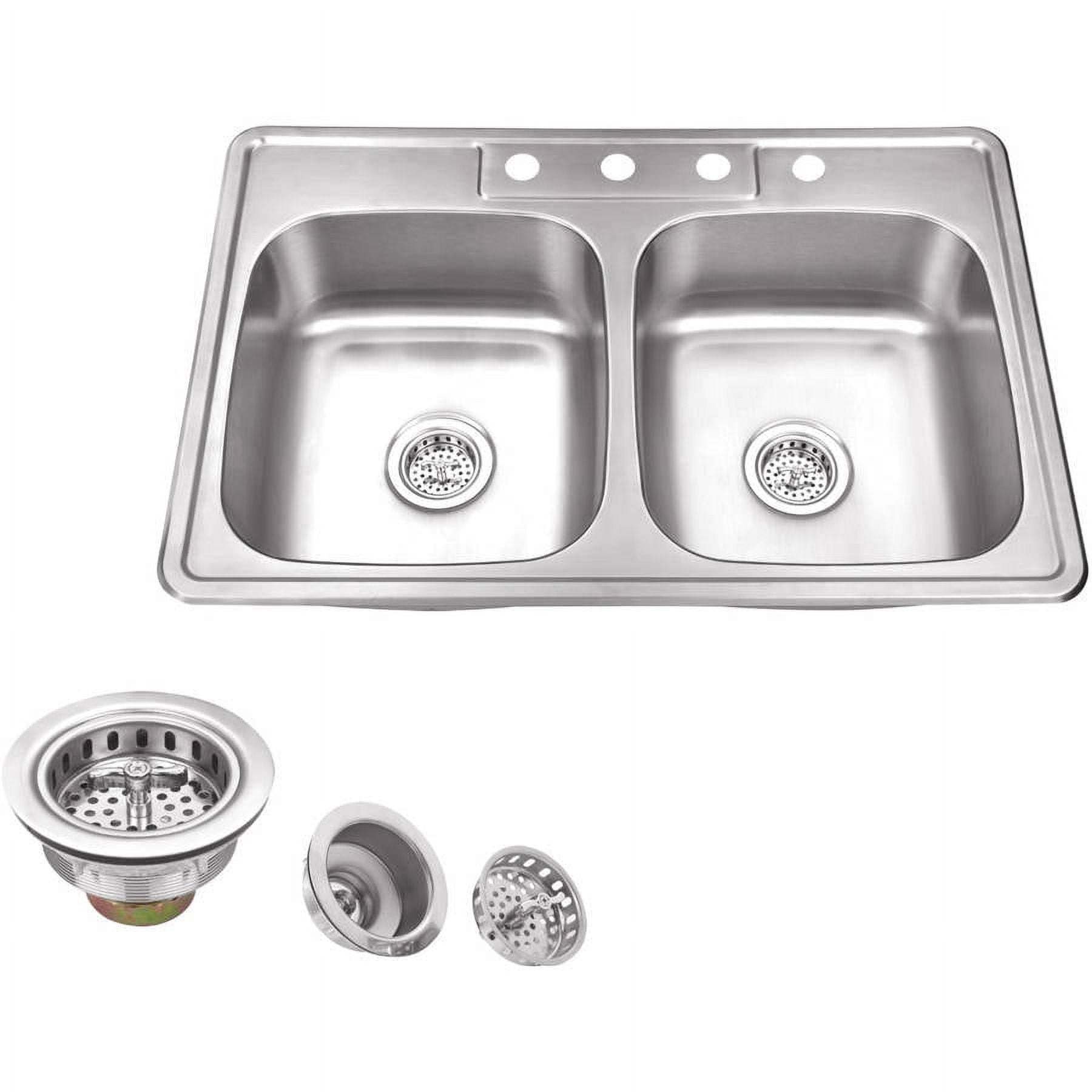 Magnus Sinks 33-in x 22-in 20 Gauge Stainless Steel Double Bowl Kitchen Sink and Drain Assemblies Magnus Sinks 33-in x 22-in 20 Gauge Stainless Steel Double Bowl Kitchen Sink and Drain Assemblies