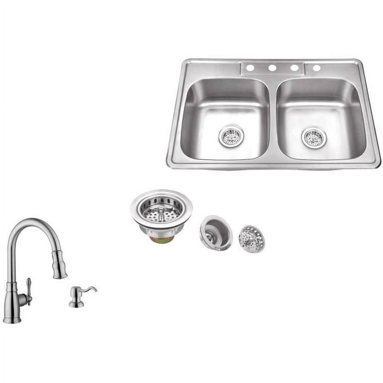 Magnus Sinks 33-in x 22-in 20 Gauge Stainless Steel Double Bowl Kitchen Sink Magnus Sinks 33-in x 22-in 20 Gauge Stainless Steel Double Bowl Kitchen Sink