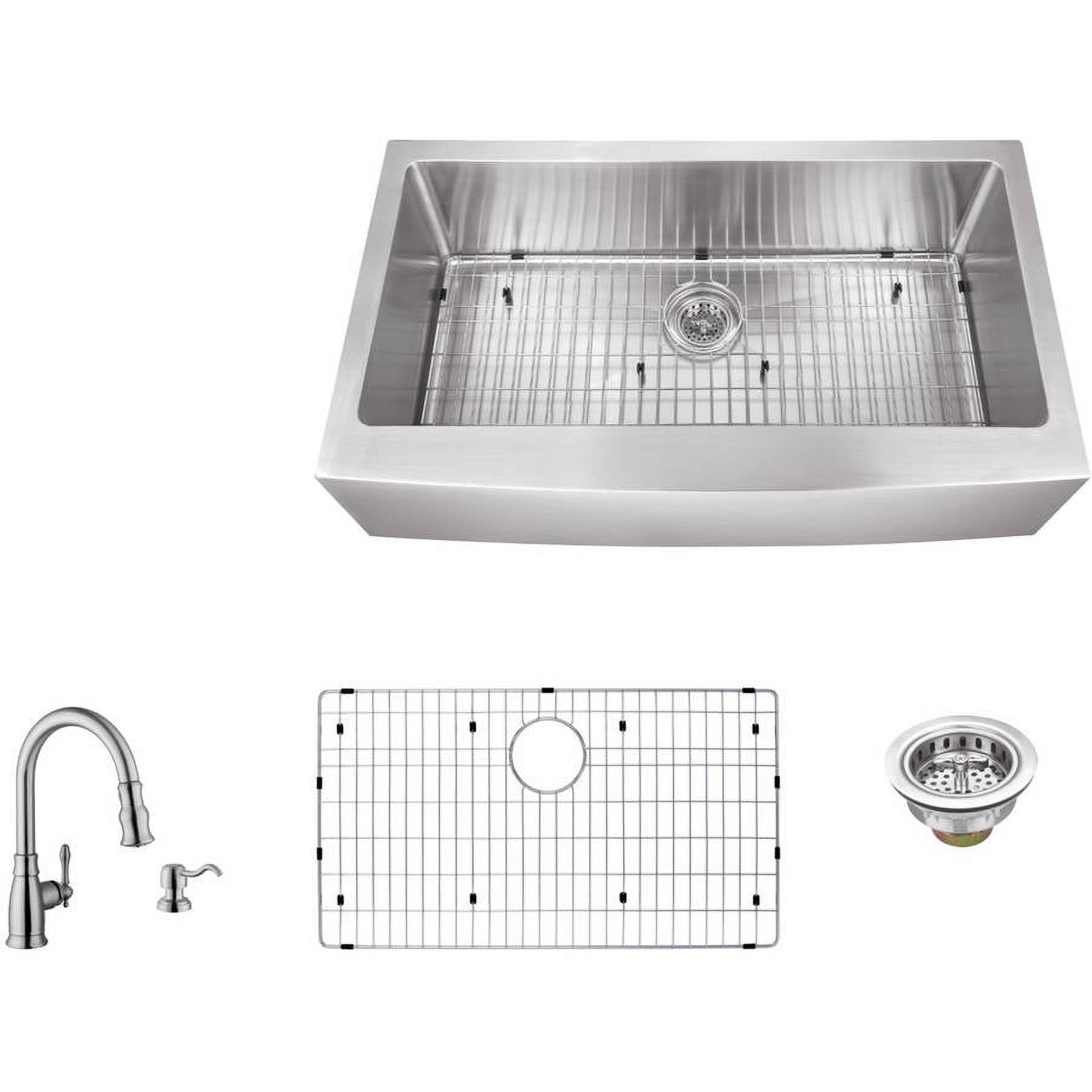 Magnus Sinks 36-in x 20-in 16 Gauge Stainless Steel Apron Front Single Bowl Kitchen Sink with Arc Kitchen Faucet - image 1 of 7