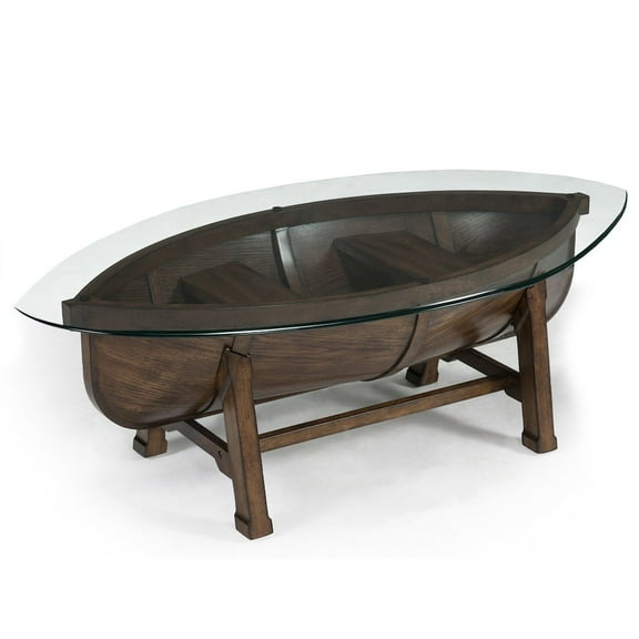 Magnussen Beaufort Oval Cocktail Table with Dark Oak Base and Glass Top