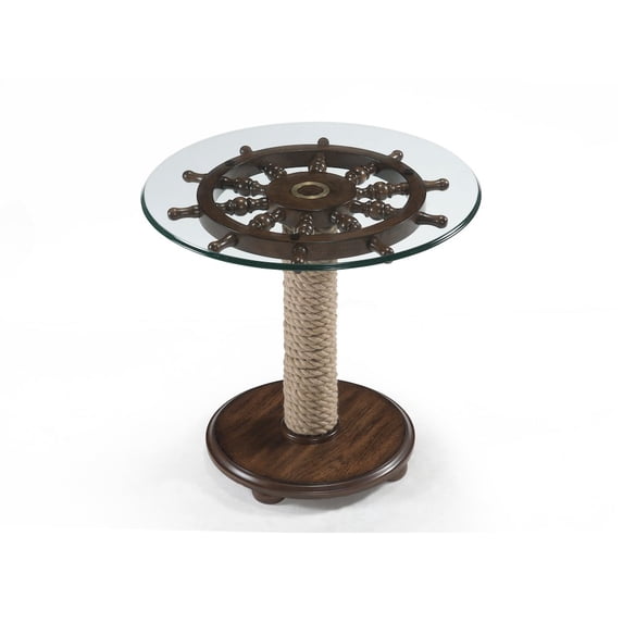 Magnussen Beaufort Round Accent Table with Dark Oak Base and Glass Top