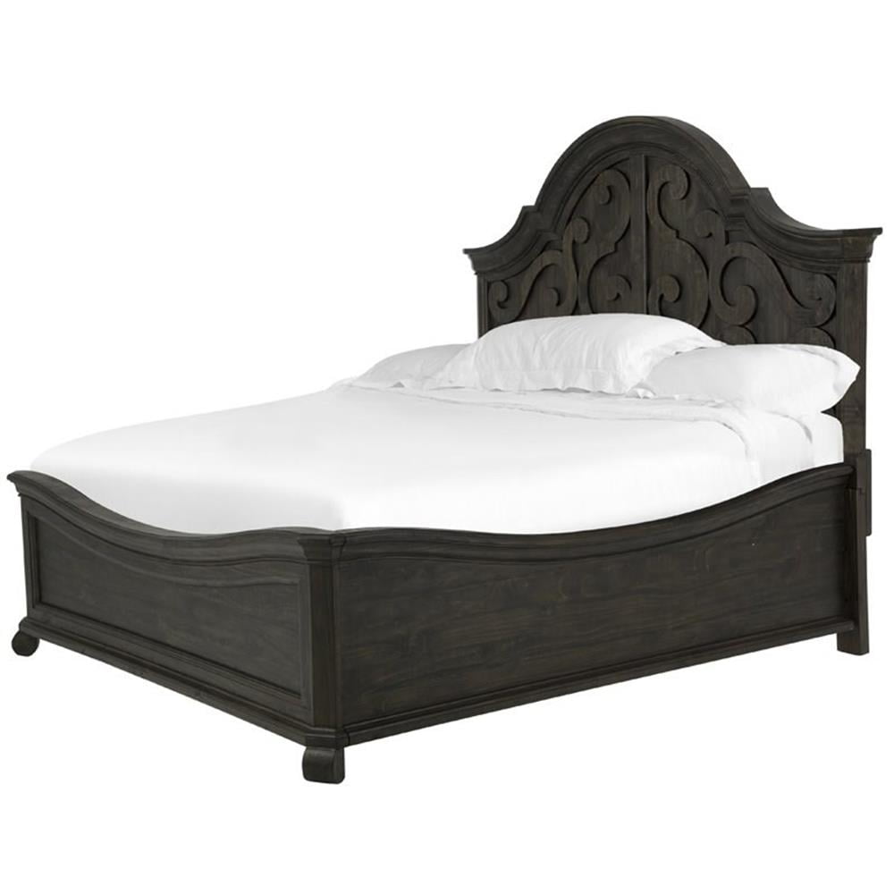 Peppercorn Pine King Bed with Tufted Upholstered Headboard