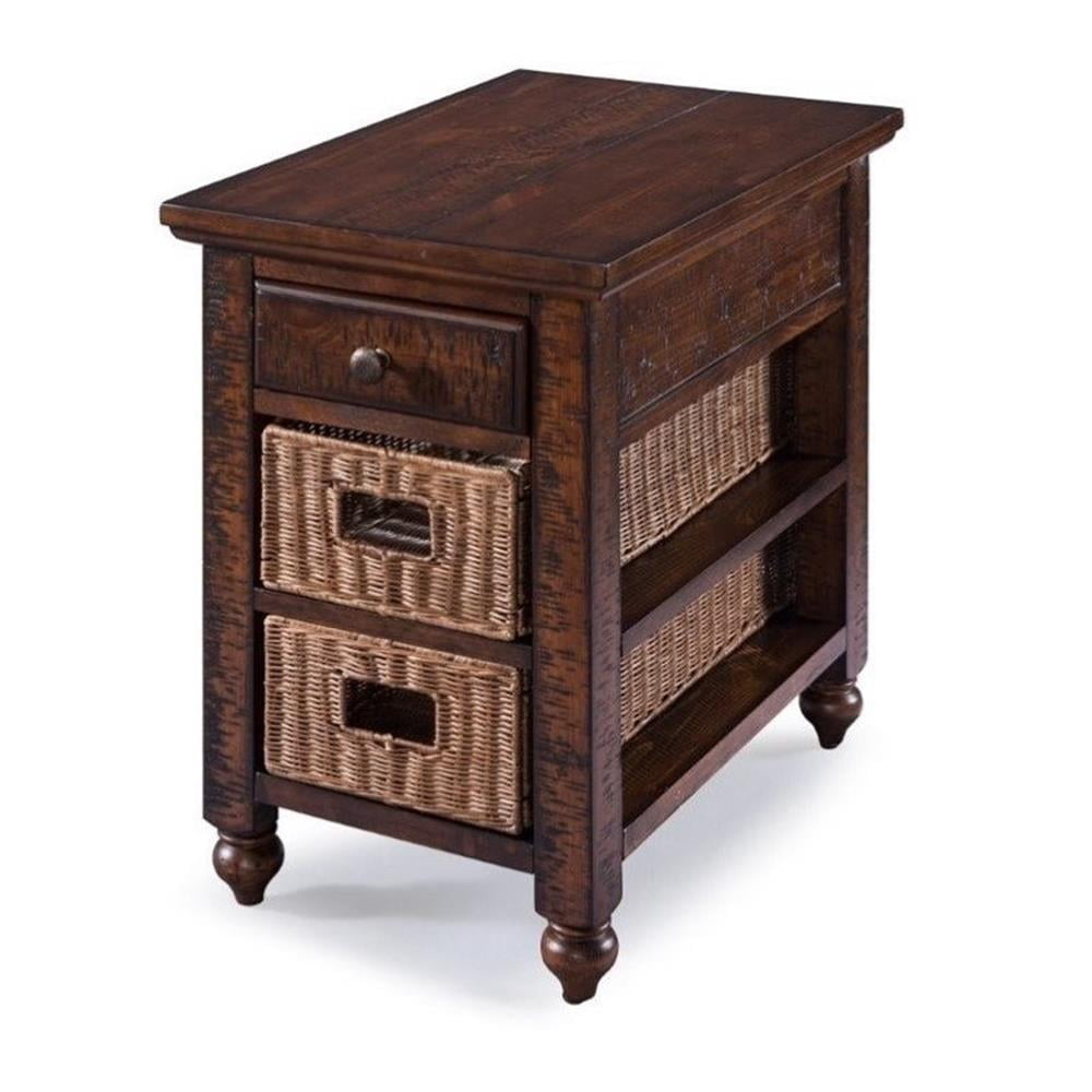 Cottage Lane Rustic Brown Wood and Glass Chairside Table with Storage