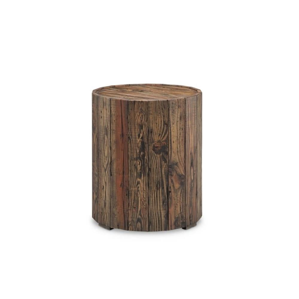 Rustic Pine 20" Round Wood & Metal End Table