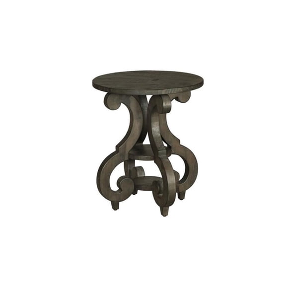 Magnussen Home Bellamy Metal and Wood Round Accent End Table in Peppercorn