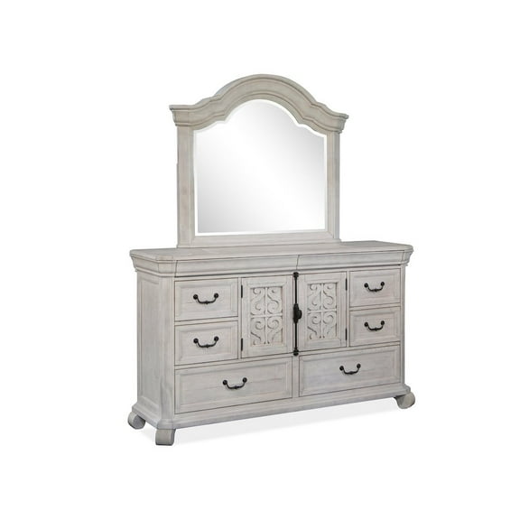 Magnussen Home Bronwyn Alabaster Drawer Dresser With Shaped Mirror