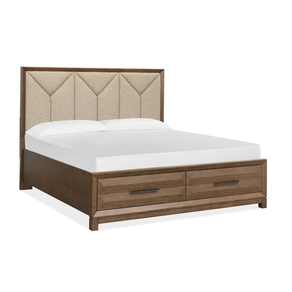 Magnussen Home Callisto Bourbon Brown Queen Upholstered Panel Storage Bed