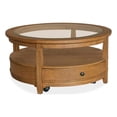 thumbnail image 1 of Magnussen Home Durant Honey Brown Round Cocktail Table With Casters, 1 of 2