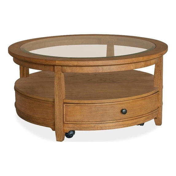 Magnussen Home Durant Honey Brown Round Cocktail Table With Casters