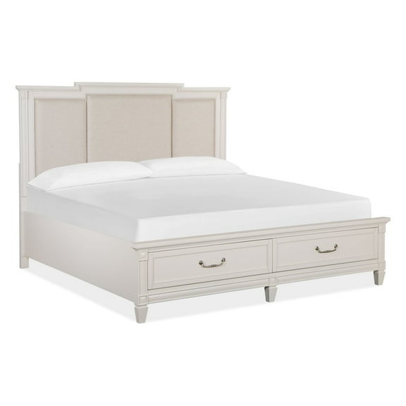 Magnussen Home Egg Shell White With Slight Rub Through King Panel Upholstered Storage Bed