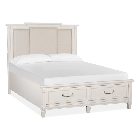 Magnussen Home Egg Shell White With Slight Rub Through Queen Panel Upholstered Storage Bed