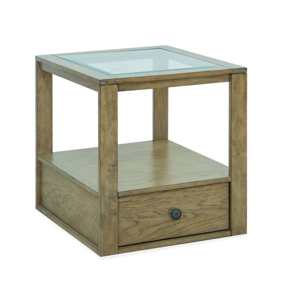 Magnussen Home Hardison Warm Stone And Clear Glass Rectangular End Table