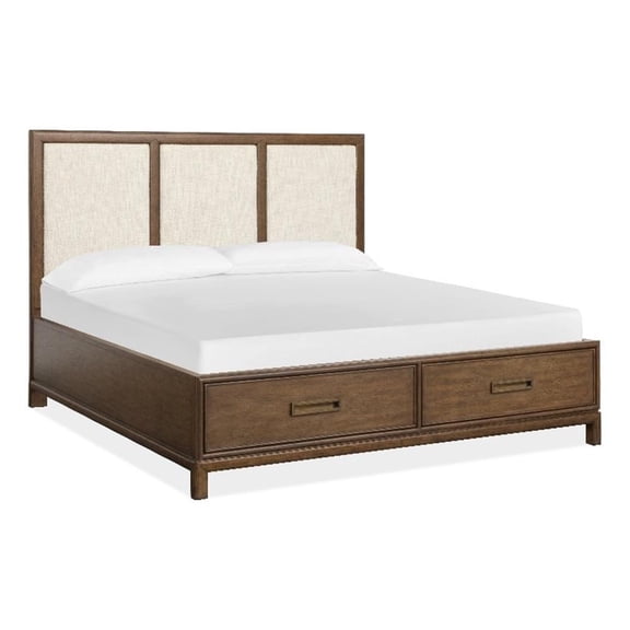 Magnussen Home Ridgefield Queen Upholstered Panel Storage Bed in Russet