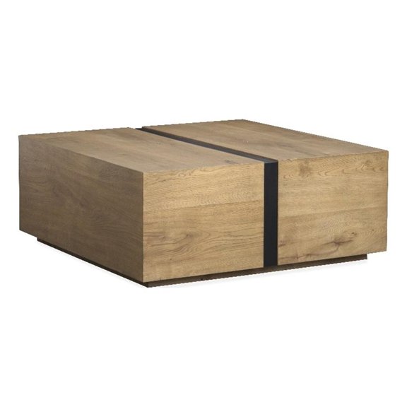 Magnussen Home Ripley Rustic Square Cocktail Table w Casters in Caramel & Bronze