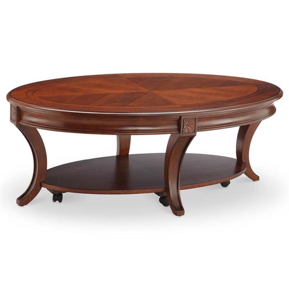 Magnussen Home Winslet Solid Wood Oval Coffee Table with Casters in Cherry