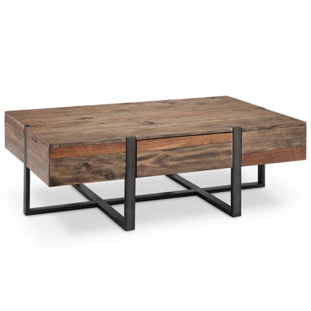 Magnussen Home Prescott Rustic Honey And Distressed Iron Rectangular Cocktail Table