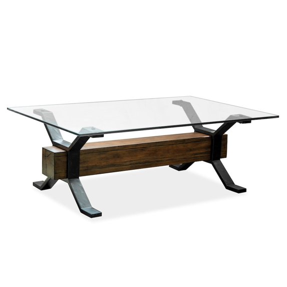 Magnussen Sawyer Rectangular Cocktail Table with Glass Top and Brown