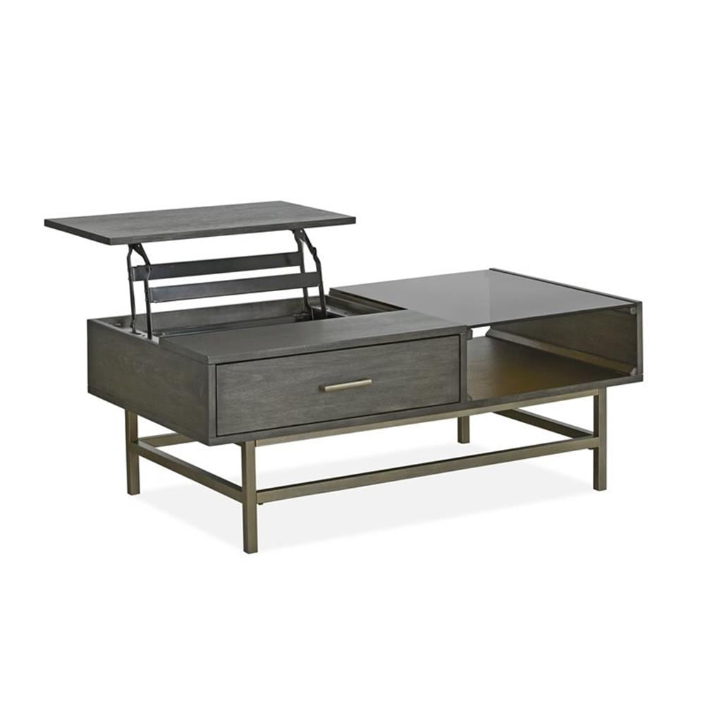 Gray Walnut and Glass Lift-Top Storage Coffee Table