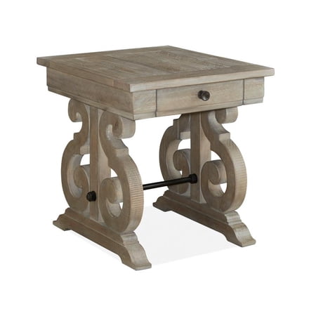 Magnussen Tinley Park Rectangular Wood and Metal End Table in Dovetail Gray