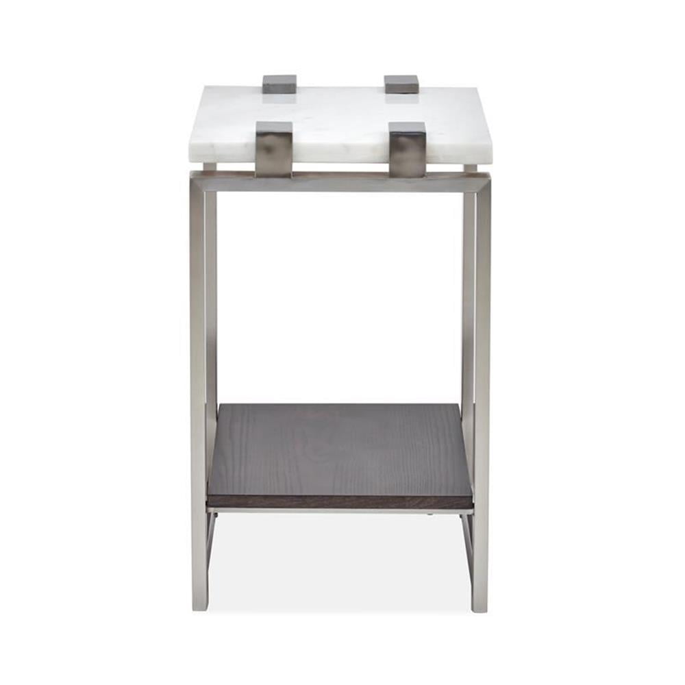 White Marble and Brushed Platinum Rectangular Accent Table