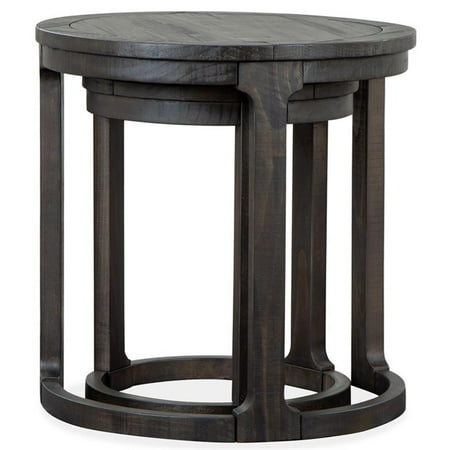 Magnussen Boswell Round Solid Pine Wood Nesting End Table Set