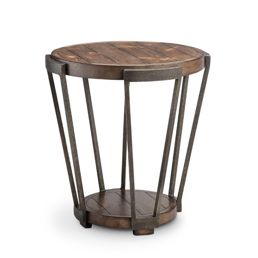 Rustic Bourbon and Aged Iron Round End Table, 22.5"
