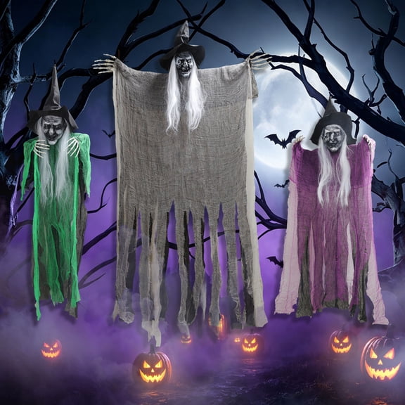 Magotan 3 Pack Halloween Outdoor Decorations Hanging Witch Ghost Decorations, Spooky Ghosts Decorations for Front Porch Yard Tree
