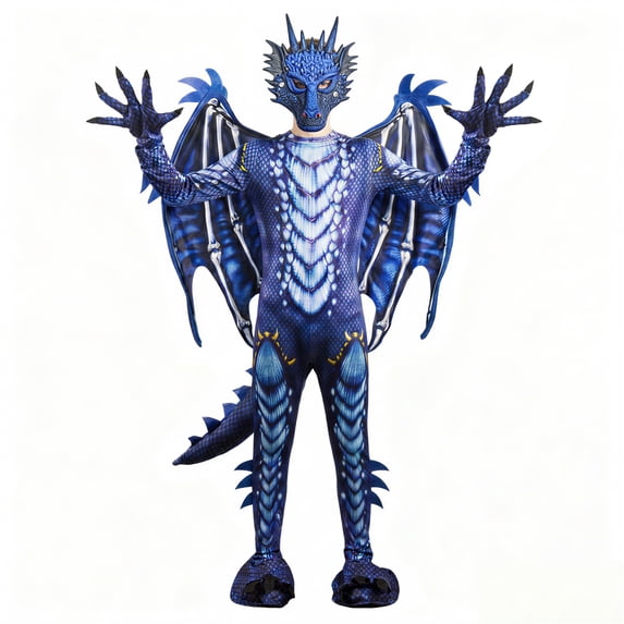 Magotan Halloween Kids Dragon Costume,Kids Halloween Dress Up,Halloween Funny Costume Cosplay Dragon Jumpsuit,Blue,XL