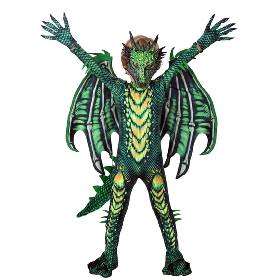 Magotan Halloween Kids Dragon Costume,Kids Halloween Dress Up,Halloween Funny Costume Cosplay Dragon Jumpsuit,Green,S