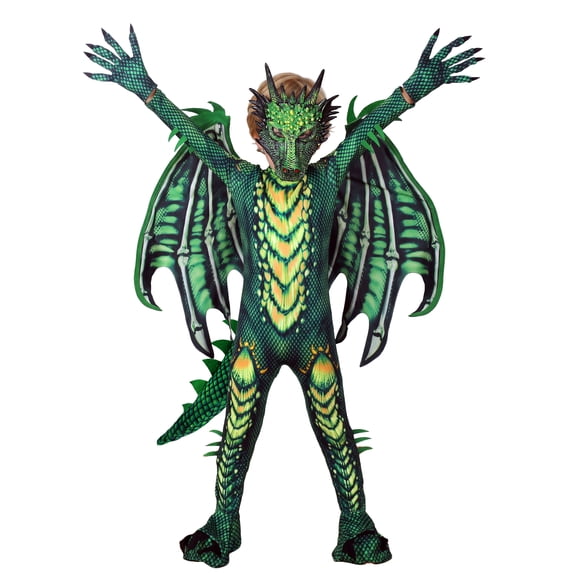 Magotan Halloween Kids Dragon Costume,Kids Halloween Dress Up,Halloween Funny Costume Cosplay Dragon Jumpsuit,Green,S